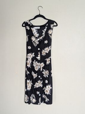 VTG 90S Byer California Black Floral Button-Front Sundress Whimsygoth